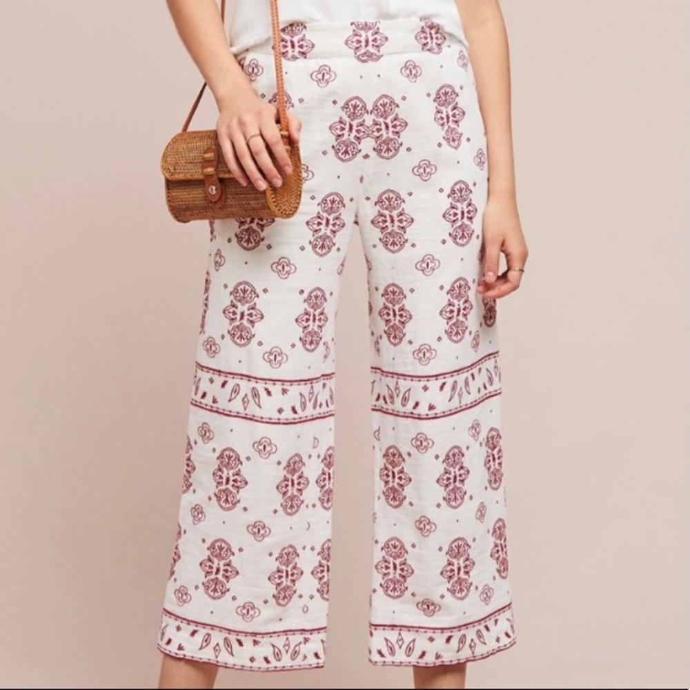 Anthro Ettitwa Petite Embroidered White Pants
